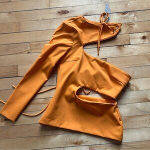 Tyler McGillivary Sz XS Orange Cut Out Long Sleeve One Shoulder Lace Up Top